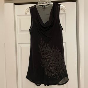 Eileen Fisher Black w/Gray Embroidered Silk Dress - Size Large